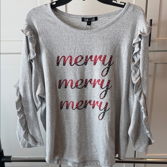 Gray Ruffle Sleeve Sweatshirt - Picture 1 of 7